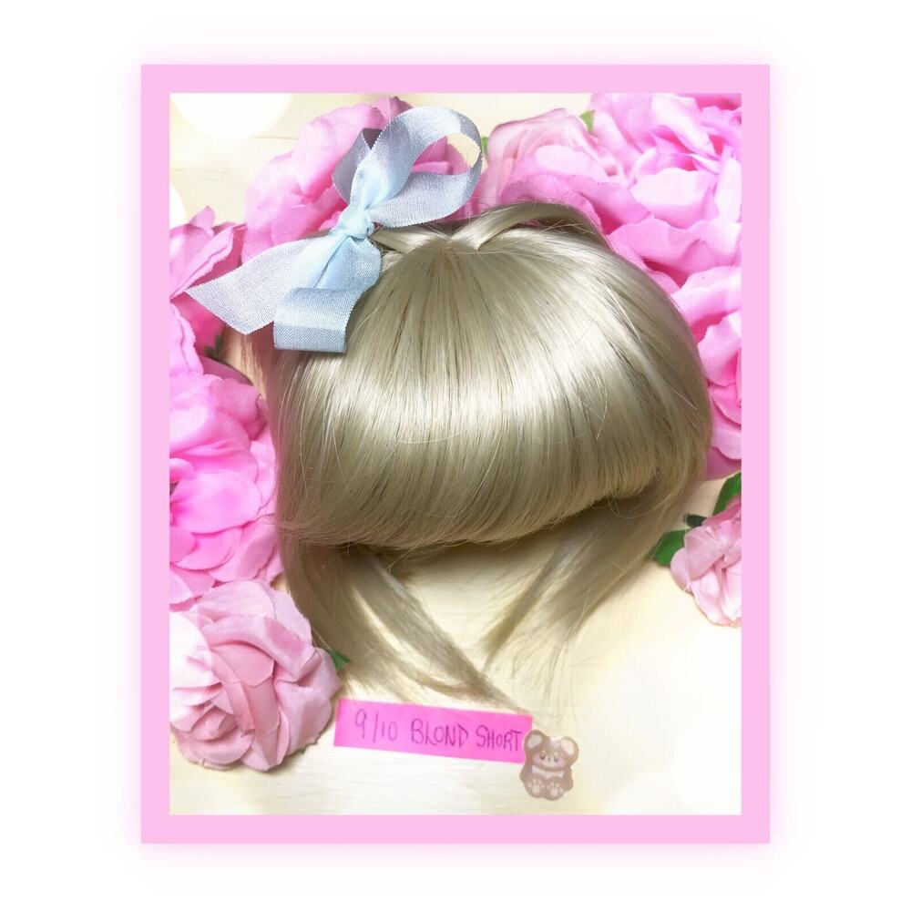 1/3 BJD Balljointed Doll Super Dollfie SD Blonde Layered Bob Wig 9/10 Silk Bow